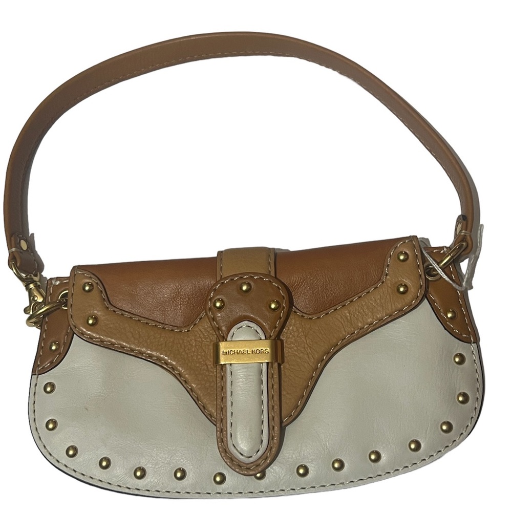 Michael kors handbag  shoulder Clutch Leather Strap White  brown gaucho purse